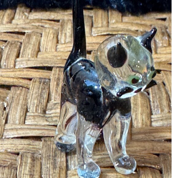 Vintage Bimini Lauscha German Art Glass Cat Clear/ Black Striped - Picture 2 of 5